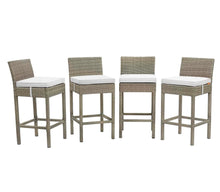 Load image into Gallery viewer, Conduit Outdoor Patio Wicker Rattan Bar Stool Set of 4 in Light Gray White
