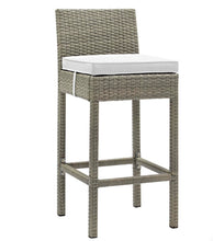 Load image into Gallery viewer, Conduit Outdoor Patio Wicker Rattan Bar Stool Set of 4 in Light Gray White

