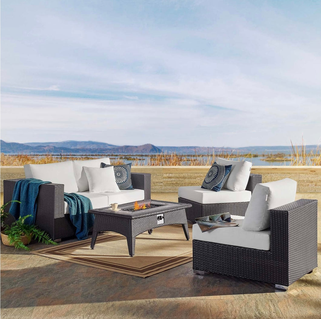 Convene 5 Piece Set Outdoor Patio with Fire Pit in Espresso White