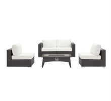 Load image into Gallery viewer, Convene 5 Piece Set Outdoor Patio with Fire Pit in Espresso White
