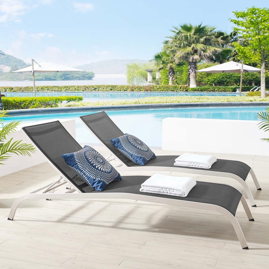 Savannah Outdoor Patio Mesh Chaise Lounge Set of 2 in Black