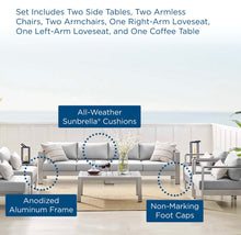 Load image into Gallery viewer, Shore 9 Piece Sunbrella® Fabric Outdoor Patio Aluminum Sectional Sofa Set
