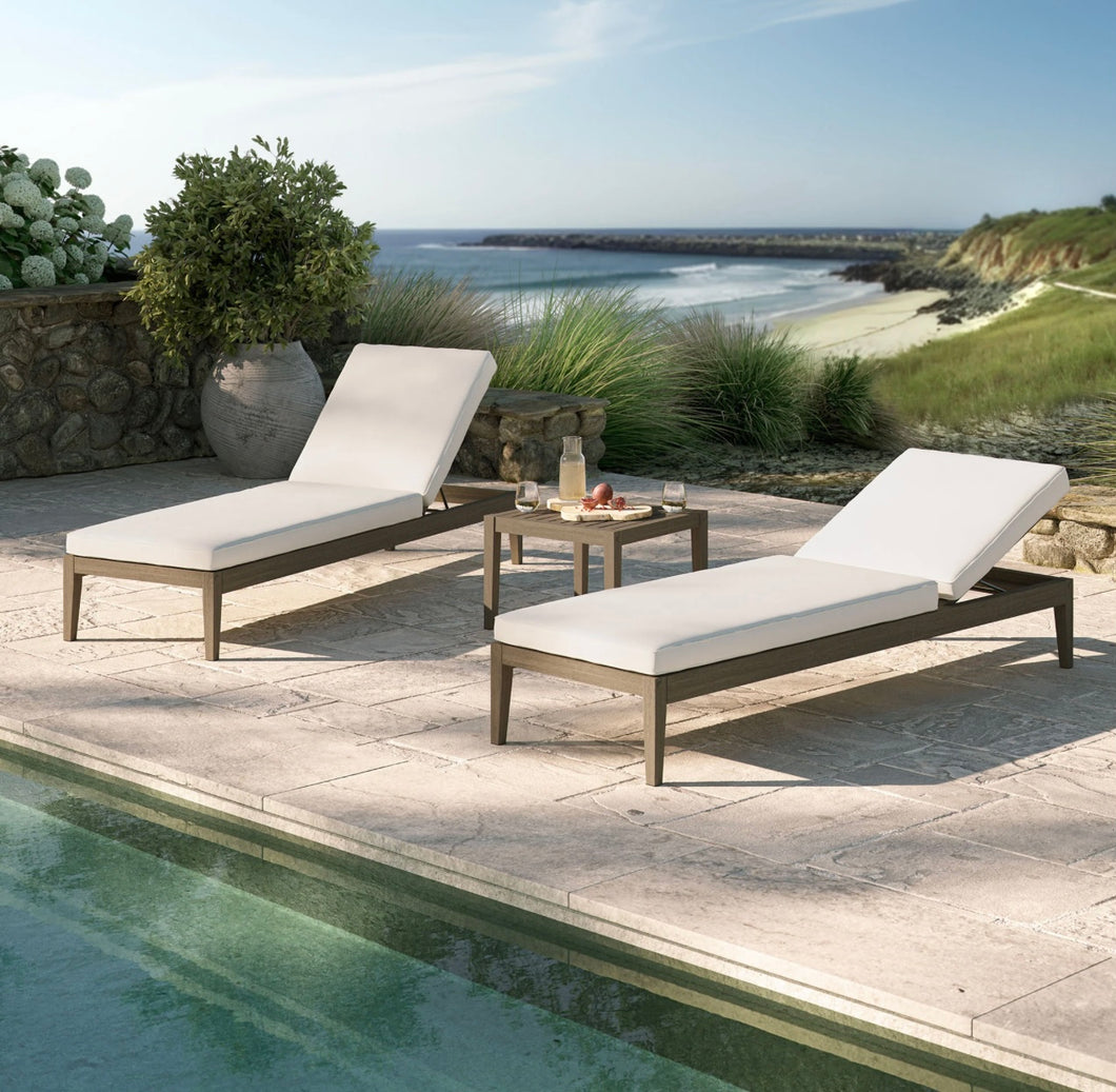 Northlake 3-Piece Outdoor Patio Teak Wood Furniture Set with Chaise Lounges and Side Table in Weathered Gray