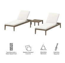 Load image into Gallery viewer, Northlake 3-Piece Outdoor Patio Teak Wood Furniture Set with Chaise Lounges and Side Table in Weathered Gray
