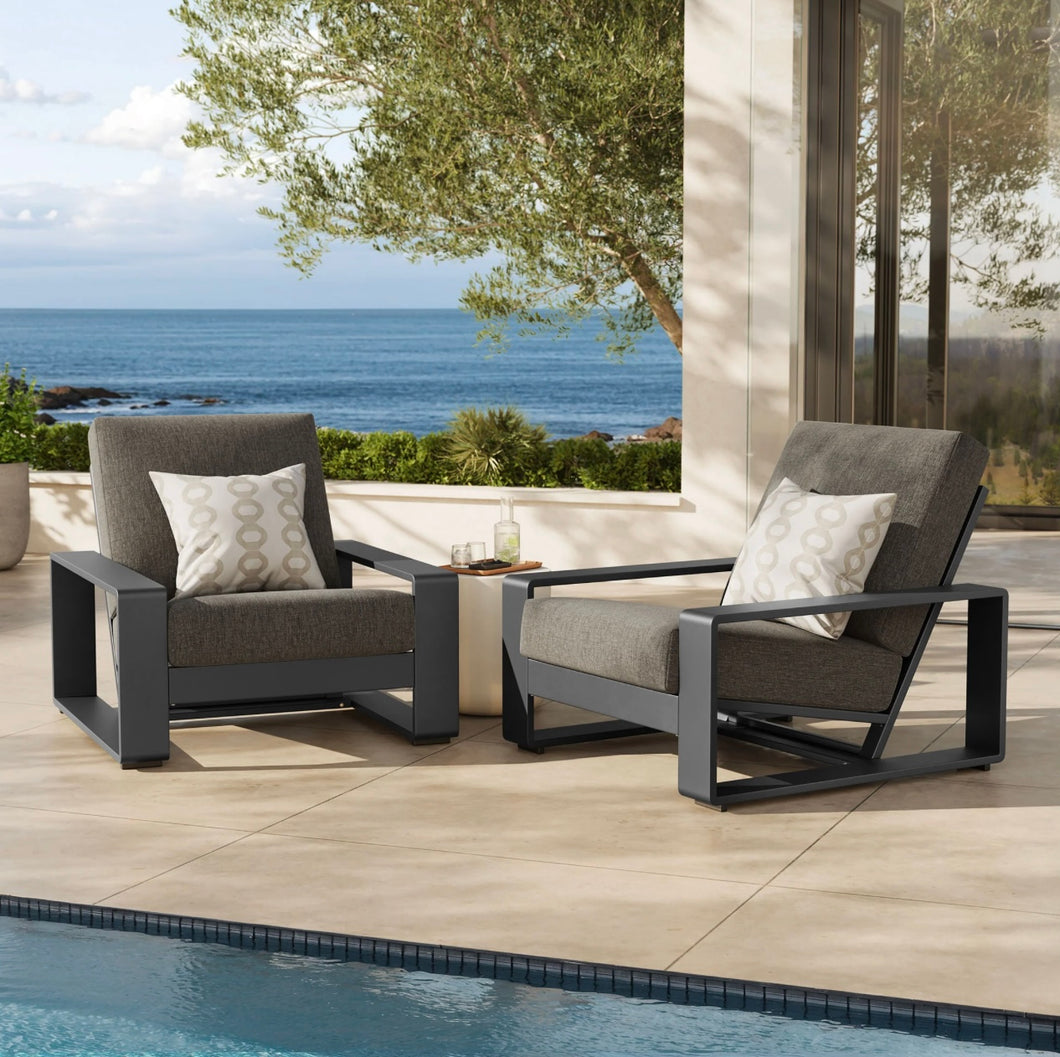 Lirienne Outdoor Patio Aluminum Faux Wood Armchairs Set of 2