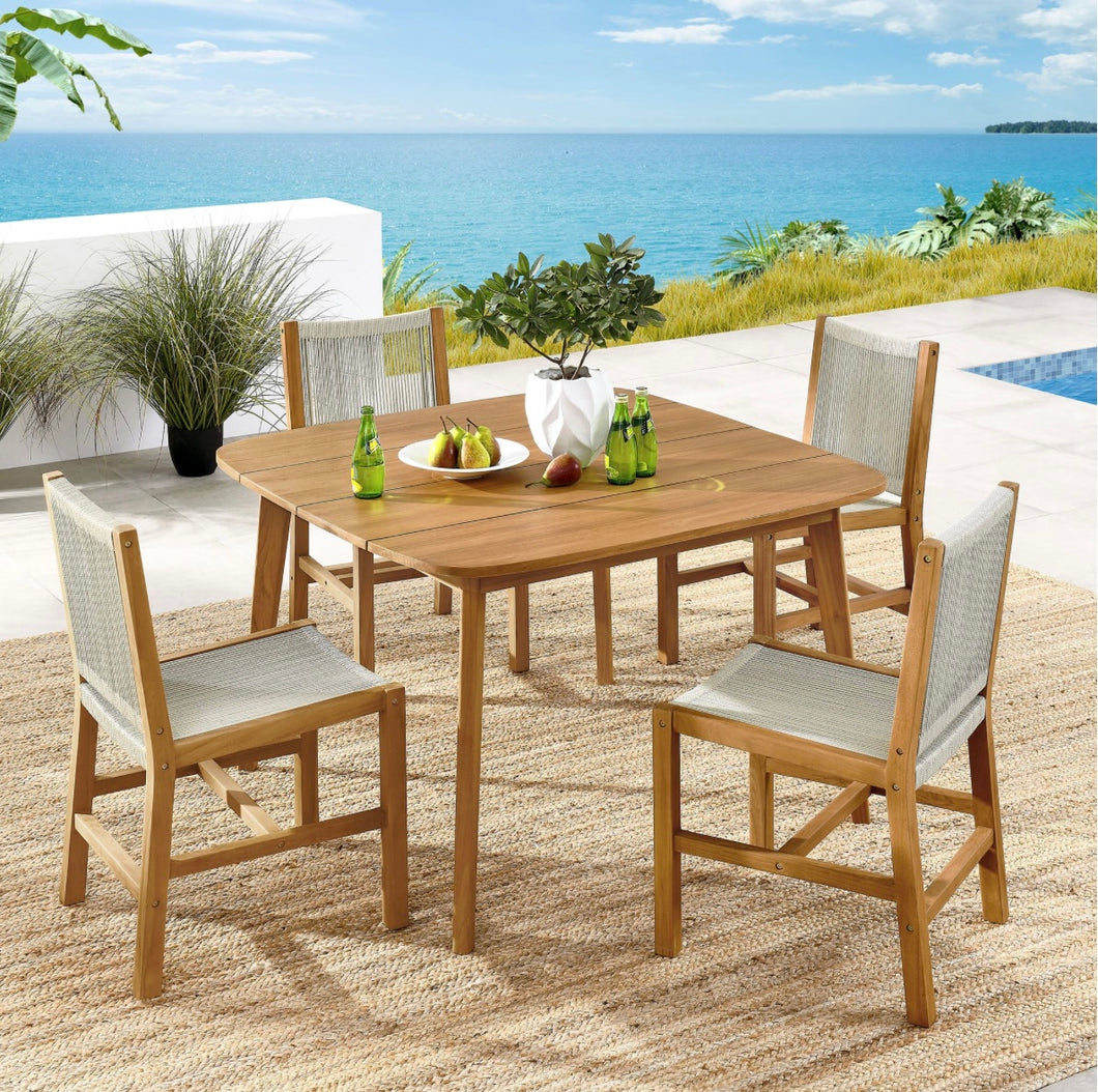 Vienna 5-Piece Outdoor Patio Teak and Rope Dining Set with Armless Chairs