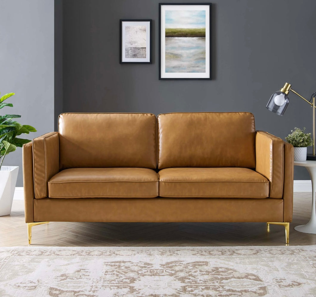 Kaiya Vegan Leather Sofa in Tan