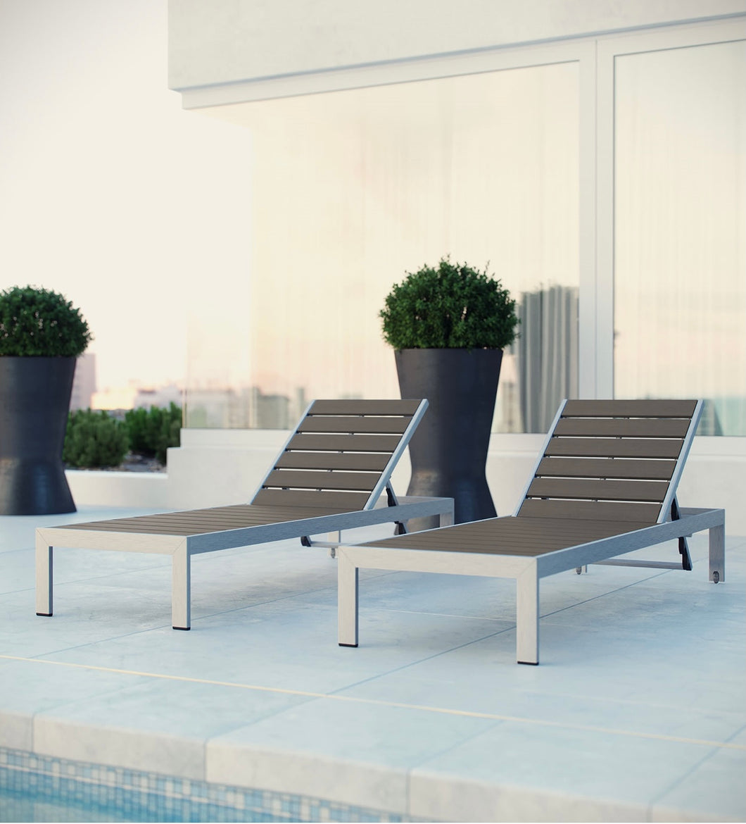 Shore Chaise Outdoor Patio Aluminum Set of 2 in Silver Gray