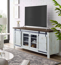 Load image into Gallery viewer, 71&quot; Rustic Sliding Door TV Stand in White
