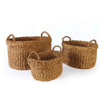 Load image into Gallery viewer, SEAGRASS OVAL BASKETS WITH HANDLES &amp; CUFFS, set of 3
